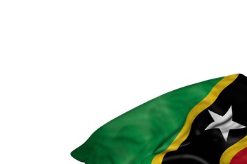 Fototapeta na wymiar nice celebration flag 3d illustration. - Saint Kitts and Nevis flag with big folds lay in bottom right corner isolated on white