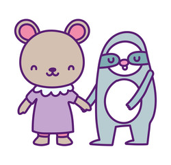 baby shower cute little bear and sloth cartoon
