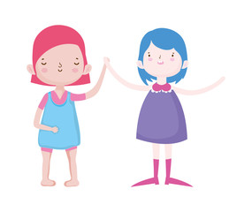 cute little girls holding hands friends cartoon characters
