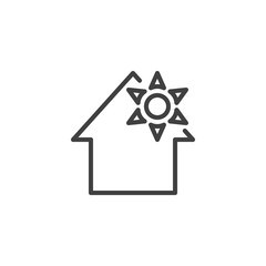 House heating temperature line icon. Home and sun linear style sign for mobile concept and web design. Smart home climate control outline vector icon. Symbol, logo illustration. Vector graphics