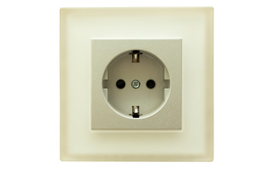Closeup of a white plastic european power socket