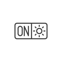 Air heating on switch button line icon. linear style sign for mobile concept and web design. Heat system on control outline vector icon. Symbol, logo illustration. Vector graphics