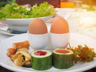 Boiled eggs and salad for breakfast, simple and healthy. It became a popular food for many people.