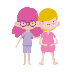 happy little boy and girl cartoon character