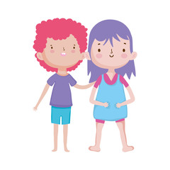 happy little boy and girl cartoon character