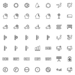 Heating And Cooling System line icons set. Air conditioning function linear style symbols collection, outline signs pack. vector graphics. Set includes icons as temperature heater, car climate control