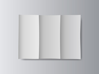 White stationery blank tri fold paper size a4 brochure on gray background with soft shadows. Vector illustration.