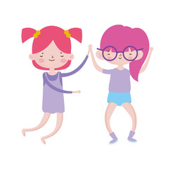 cute little girls holding hands friends cartoon characters