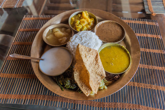 Traditional platter from Assam (Assamese Thali), India