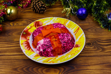 Fototapeta na wymiar Traditional russian salad 