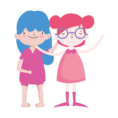 cute little girls happy friends cartoon characters