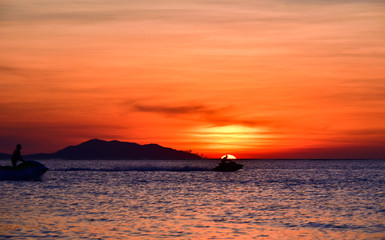 Colorful of sunset on sea scape background