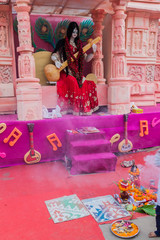GUWAHATI, INDIA - JANUARY 31, 2017: Shrine of Saraswati (Sarasvati),  Hindu goddess of knowledge, music, art, wisdom, and learning in Guwahati, India