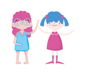 cute little girls happy friends cartoon characters