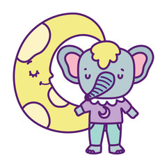 baby shower cute elephant half moon cartoon
