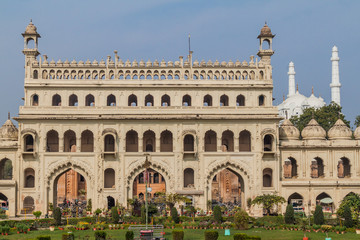 Fototapeta na wymiar Entry gate to Bara Imambara in Lucknow, Uttar Pradesh state, India. Teele Wali Mosque in the background.