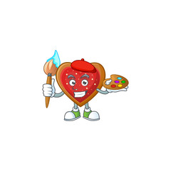 Cheerful love cookies painter cartoon character with brush