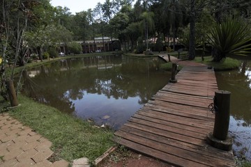 wooden bridge over river