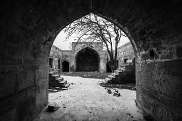 The ancient abandoned Garachi caravanserai, refers to the XIV century, located in Azerbaijan