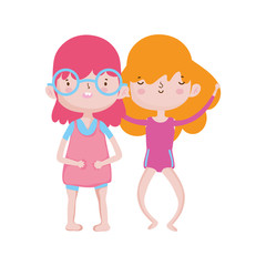 cute little girls happy friends cartoon characters