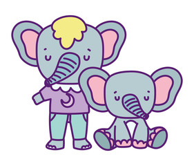 Obraz premium baby shower cute elephants with clothes hearts love cartoon