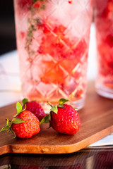 Homemade fresh strawberry juice in crystal glass