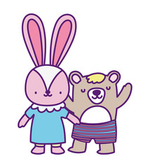 baby shower cute little female rabbit and bear with pants cartoon