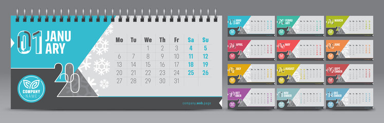 Calendar template for 2020 year. Vector and typographic planner diary in minimalist style.