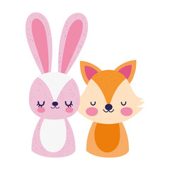 cute little rabbit and fox cartoon design