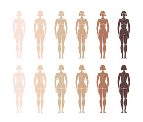 Vector naked mannequin woman. Standing Woman front back side.