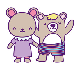 Obraz na płótnie Canvas baby shower cute little male and female bears hands cartoon