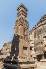 Fototapeta na wymiar Pillar at Kailasa Temple in Ellora, Maharasthra state, India