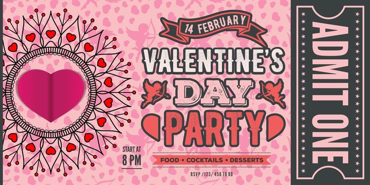 Valentine's Day Party Invitation. Vector illustration