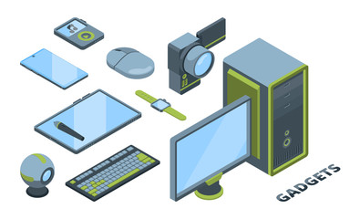 Modern devices isometric 3D vector illustrations set