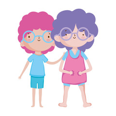 cute little boys friends together cartoon characters