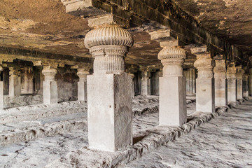 ELLORA, INDIA - FEBRUARY 7, 2017: Carved cave in Ellora, Maharasthra state, India