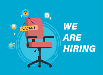We are hiring concept with red office chair illustration