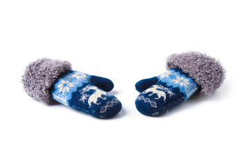 Children's woolen knitted winter mittens