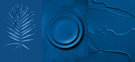 Set of products inspired by the blue color of the year 2020. new season color set collection.