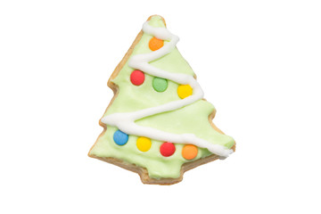 green christmas tree cookie for christmas isolated on white