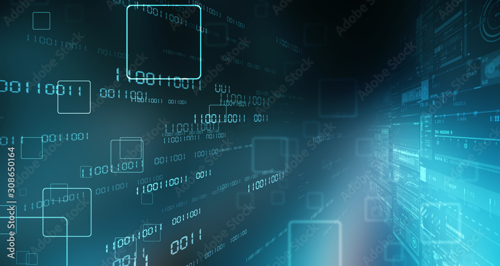 Poster 2d illustration abstract digital binary data on computer screen