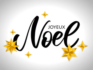 Merry Christmas card template with greetings in french language. Joyeux noel. Vector illustration EPS10