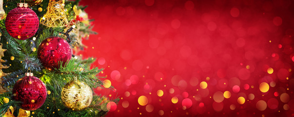 Winter christmas decoration with garland lights, holiday festive background.