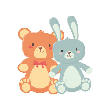 kids toy, teddy bear and cute rabbit toys