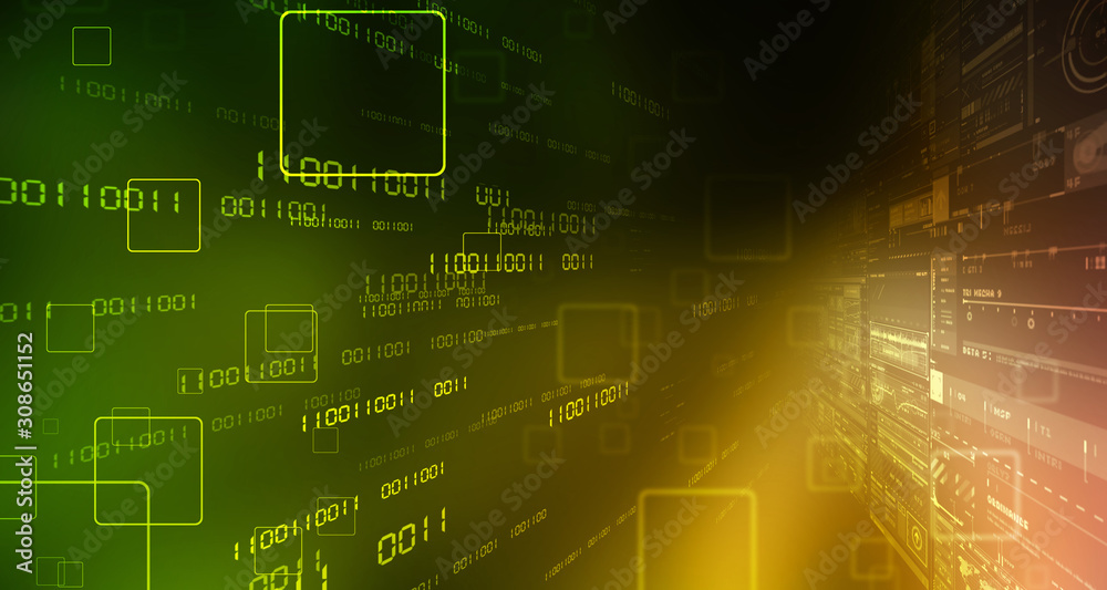 Poster 2d illustration abstract digital binary data on computer screen