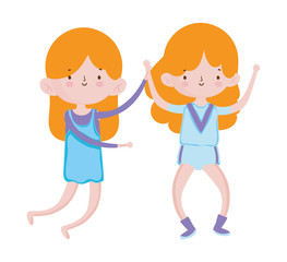 cute little girls holding hands friends cartoon characters