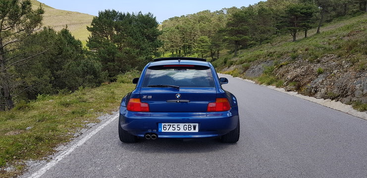 Navia, Asturias / Spain: August 22, 2019: classic sports vehicle restored by collector (now in perfect condition). BMW Z3 COUP&Eacute;. Works: body polishing, ceramic coating and full detailed.