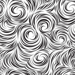 Seamless vector pattern of flowing brush strokes, waves and flow abstract concept. Spiraled curls and swirls. Seamless black texture for textile fabrics and packaging on a white background.