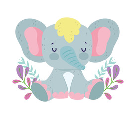 baby shower cute elephant sitting with flower cartoon