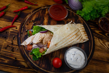 Turkish Shawarma durum Traditional sish kebab wrap